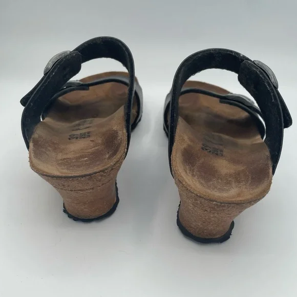 Women’s Birkenstock Papillio Black Leather Sandals Wedges EU 39 US 8-8.5 Comfort - Picture 4 of 8